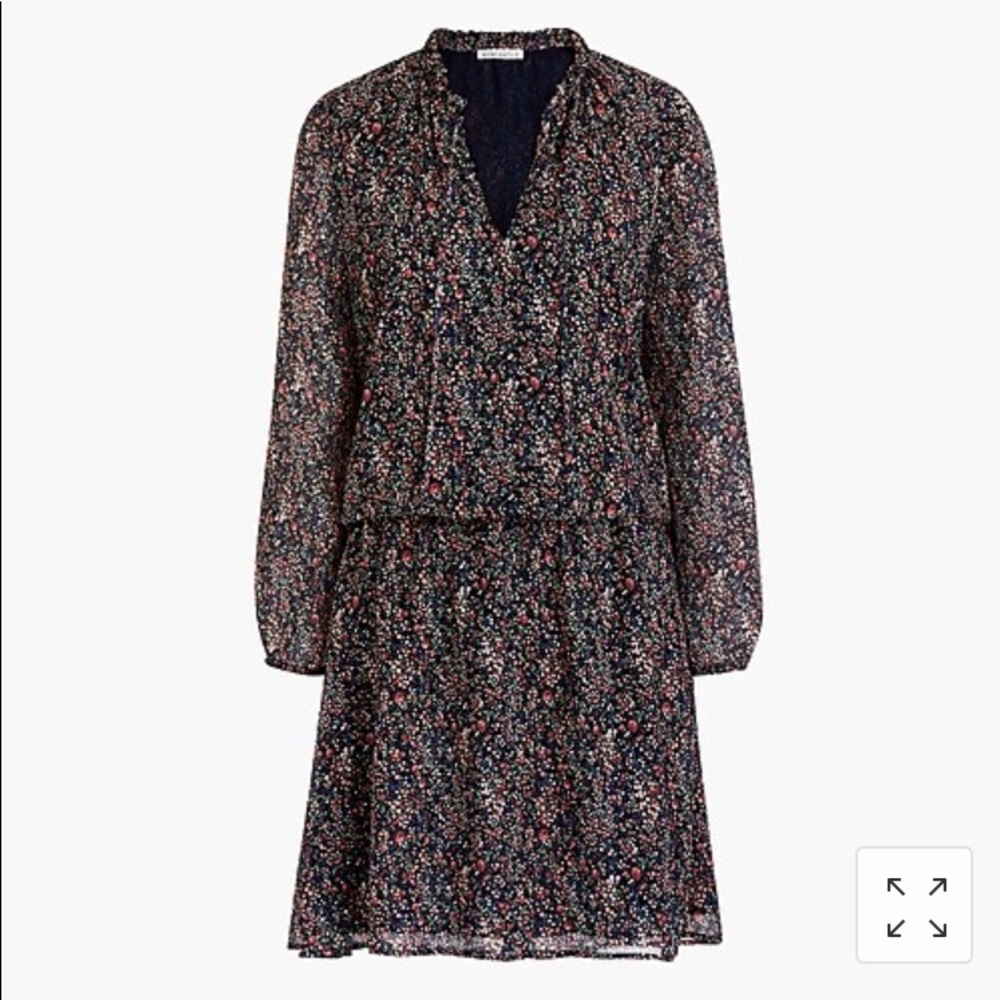 J. Crew Factory Navy Floral Long-Sleeve Midi Dress